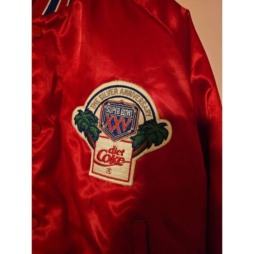 Marathon Jacket Unisex Small Red Super Bowl XXVI Coca Cola Satin Vintage - Picture 2 of 4